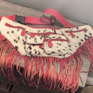 Vibrant Red and White Fringe Crossbody Bag